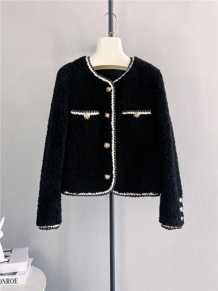 

Genuine luxury Fragrant Contrast Color Lamb Hair Grain Sweet Small Slim Sheep Shearing Coat Autumn and Winter 2023 New Haining