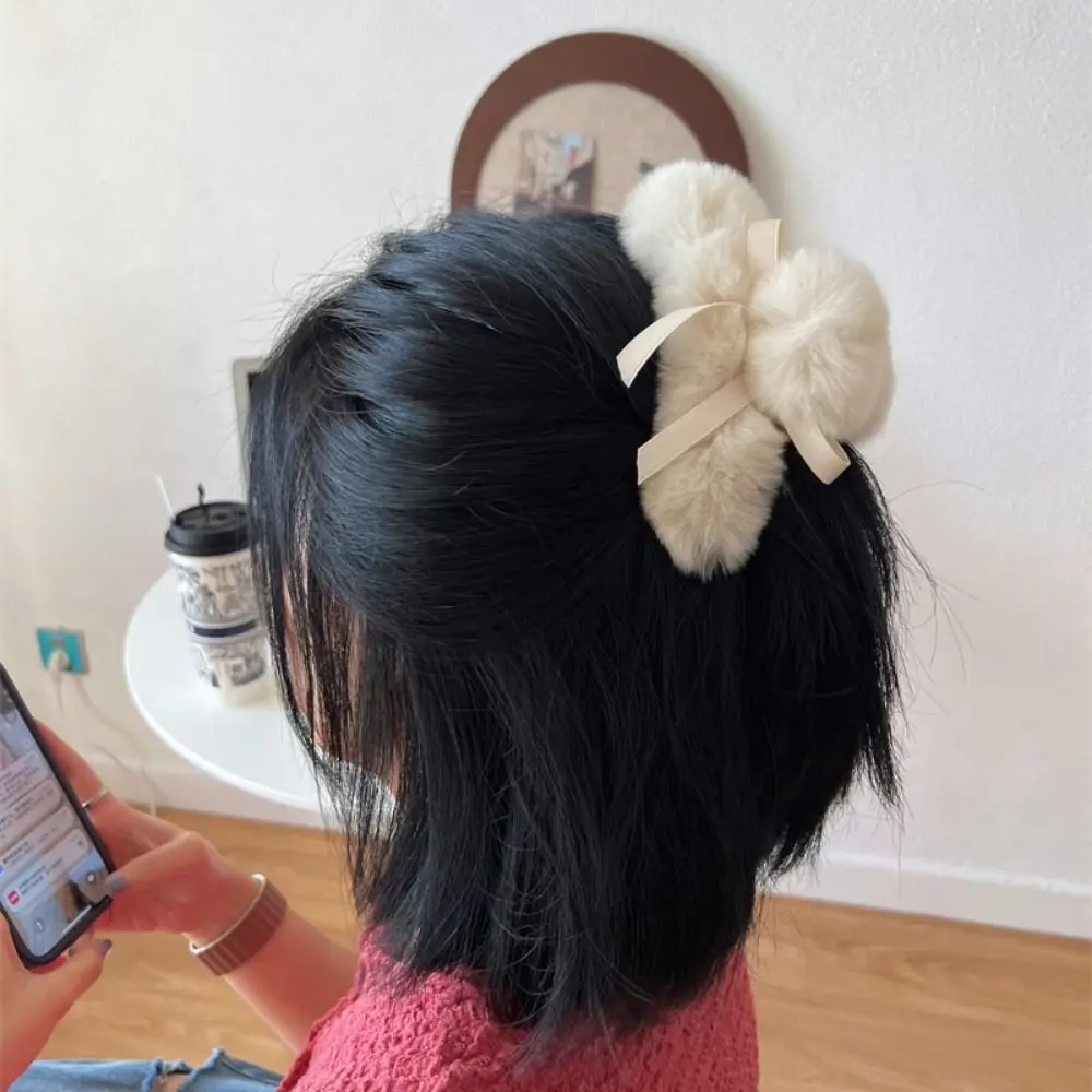 Корейские плюшевые коготь для волос девочек осень/зима кроличий мех нежный бант