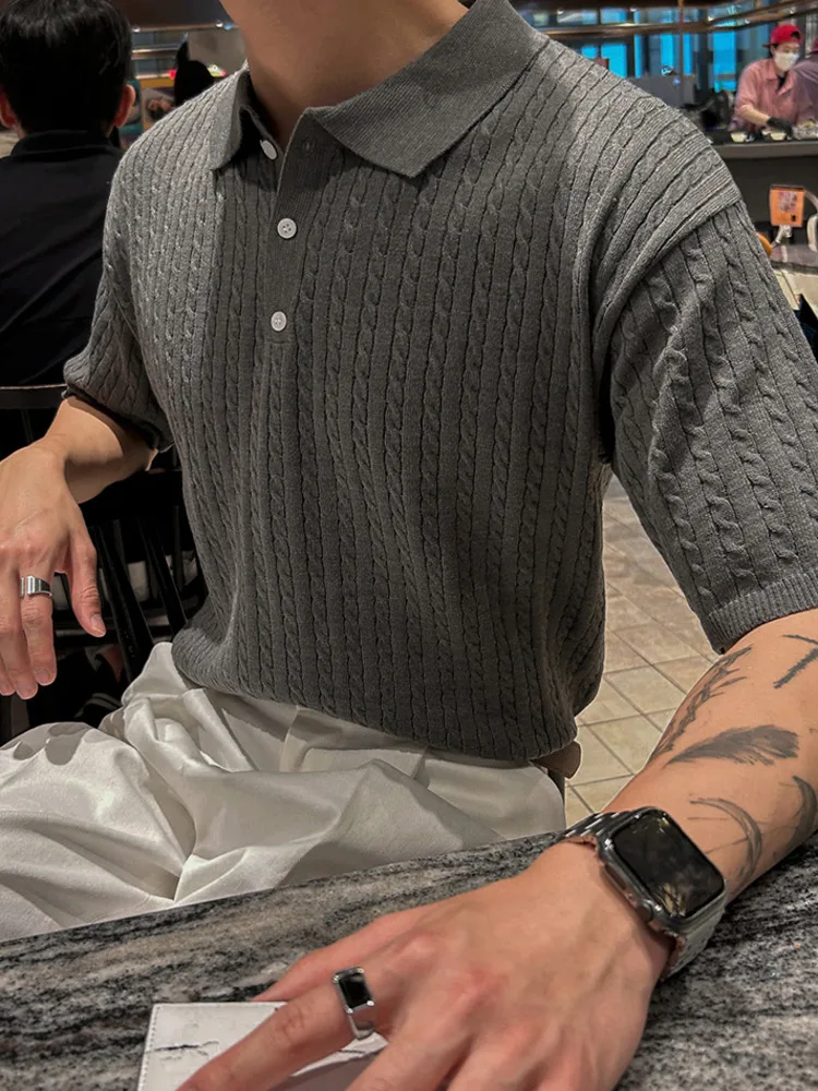 Футболка мужская Свободная трикотажная повседневный топ с отложным воротником и