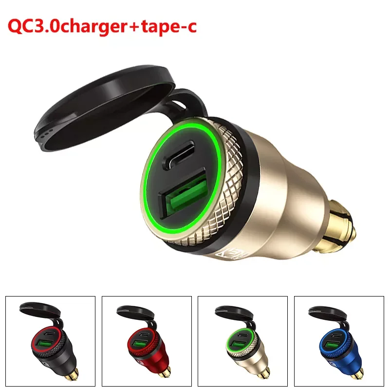 

QC3.0 Quick Charge USB Power Socket Adapter Din to USB Charger Motorcycle Type C USB Charger 12-24V Voltmeter for BMW Triumph