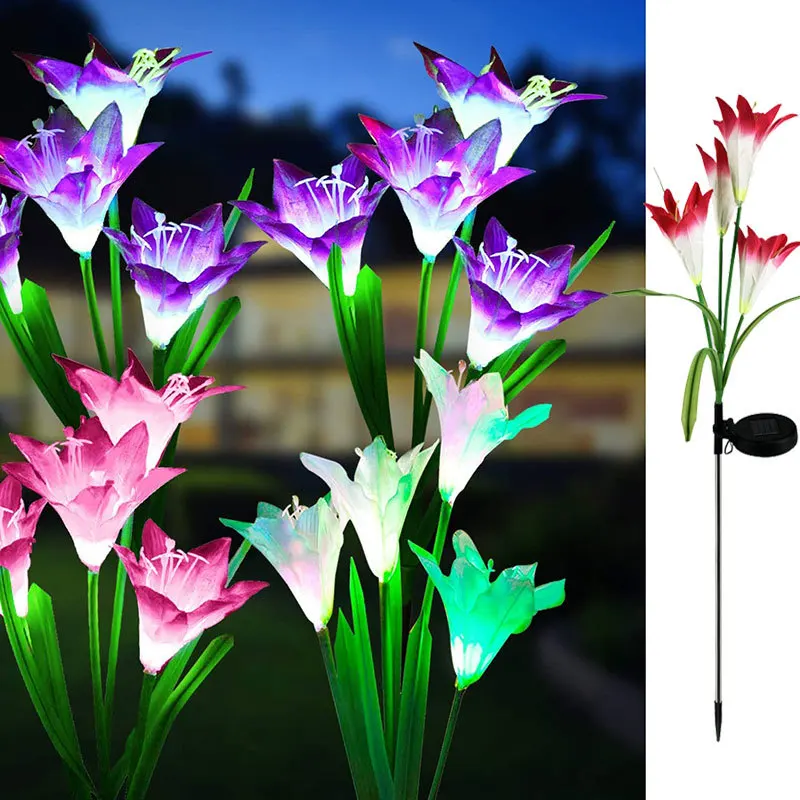Outdoor LED Solar Flowers Lights Garden Stake Outdoor Lily for Garden Patio Yard Party Wedding Holiday Outdoor Decoration