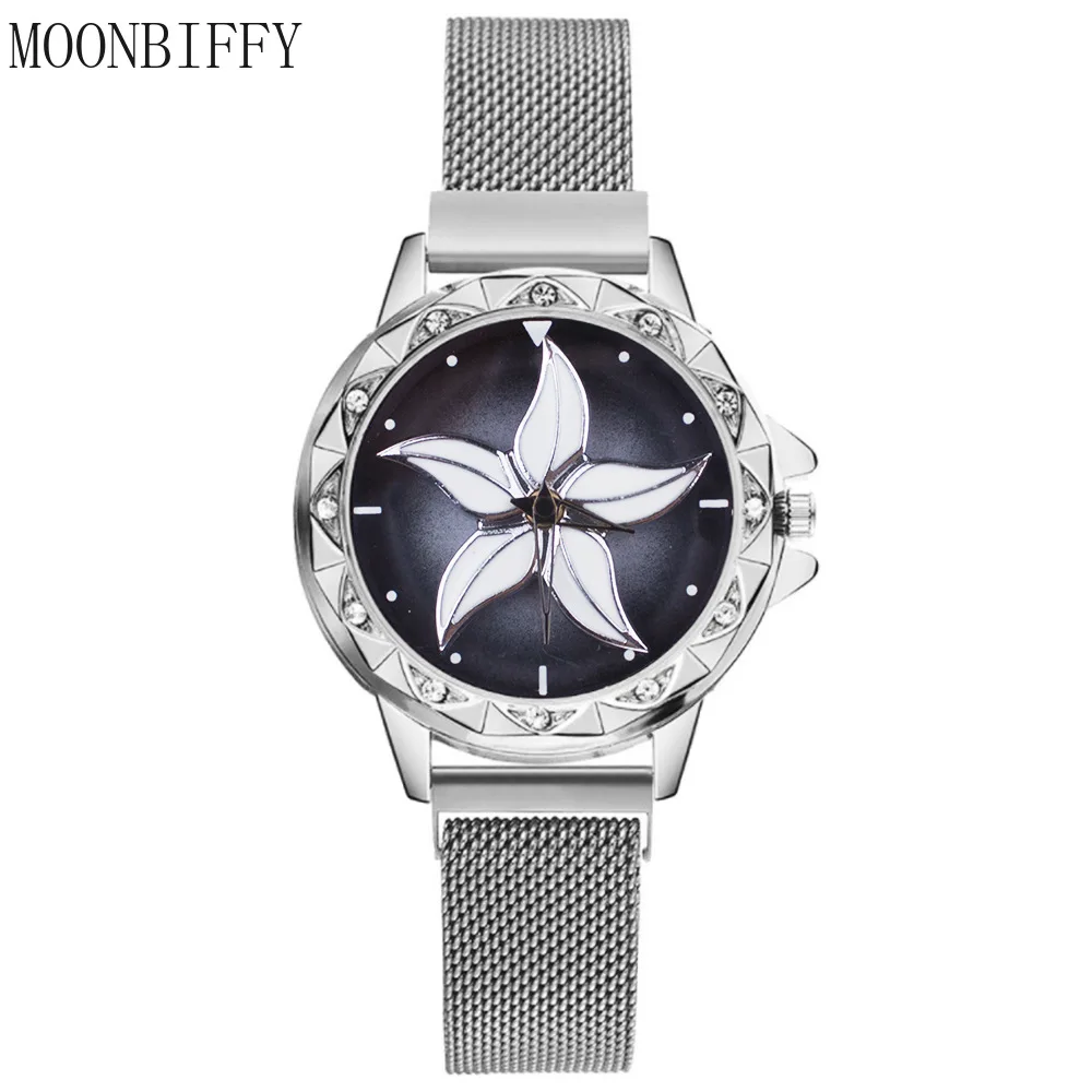 

Women Watches Luxury Flower Plate Water Drill To Run The Iron-absorbing Magnet Strap Female Watch 360 Degrees Rotation Watch