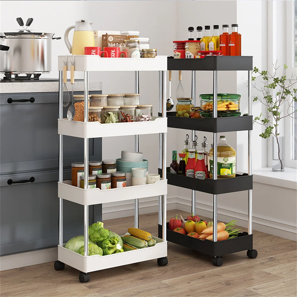 

Rolling Livingroom Movable Slide Storage 3/4 Rack Storage Shelf Utility Kitchen Rack Shelf Organizer Tier Slim Bathroom Cart