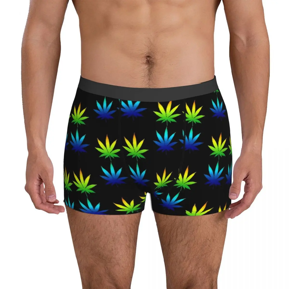 

Blue Yellow Weed Leaf Underwear Cannabis Rainbow Design Man Underpants Print Cute Trunk High Quality Shorts Briefs Plus Size