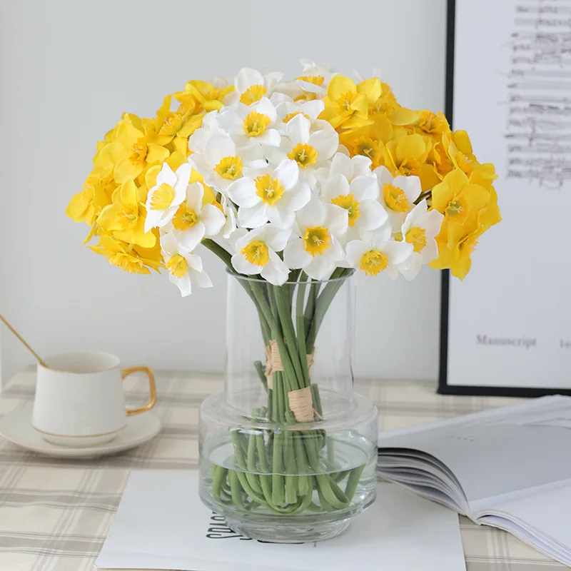 

6Pcs/bunch Pastoral Style Narcissus Bouquet Fake Flowers Artificial Flowers Living Room Decor Table Flowers Wedding Decoration