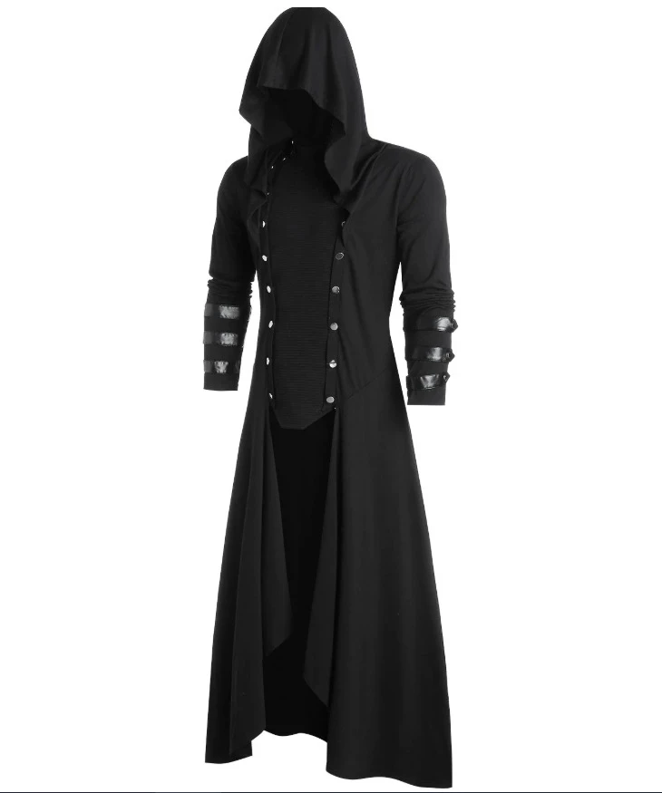 

Halloween Costume 3XL Medieval Victorian Adult Women Men Long Jacket Gothic Steampunk Cloak Hooded Trench Vampire Wizard Cosplay