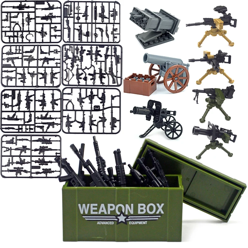 

Military Weapon Accessories box bricks Swat Sniper rifle 98K pistol Soldier WW2 Army MOC Part Military Building Block Model Guns