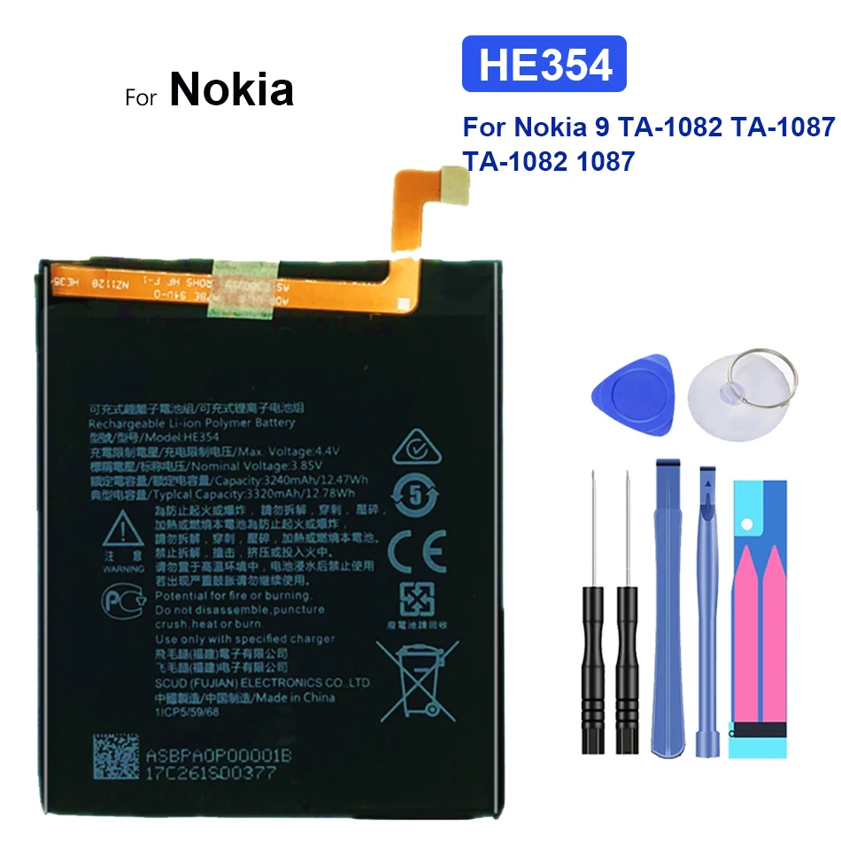 

3320mAh HE354 HE 354 Battery For Nokia 9 Nokia9 PureView TA-1082 TA-1087 HE 354 TA 1082 1087 Rechargeable Bateria + Free Tools
