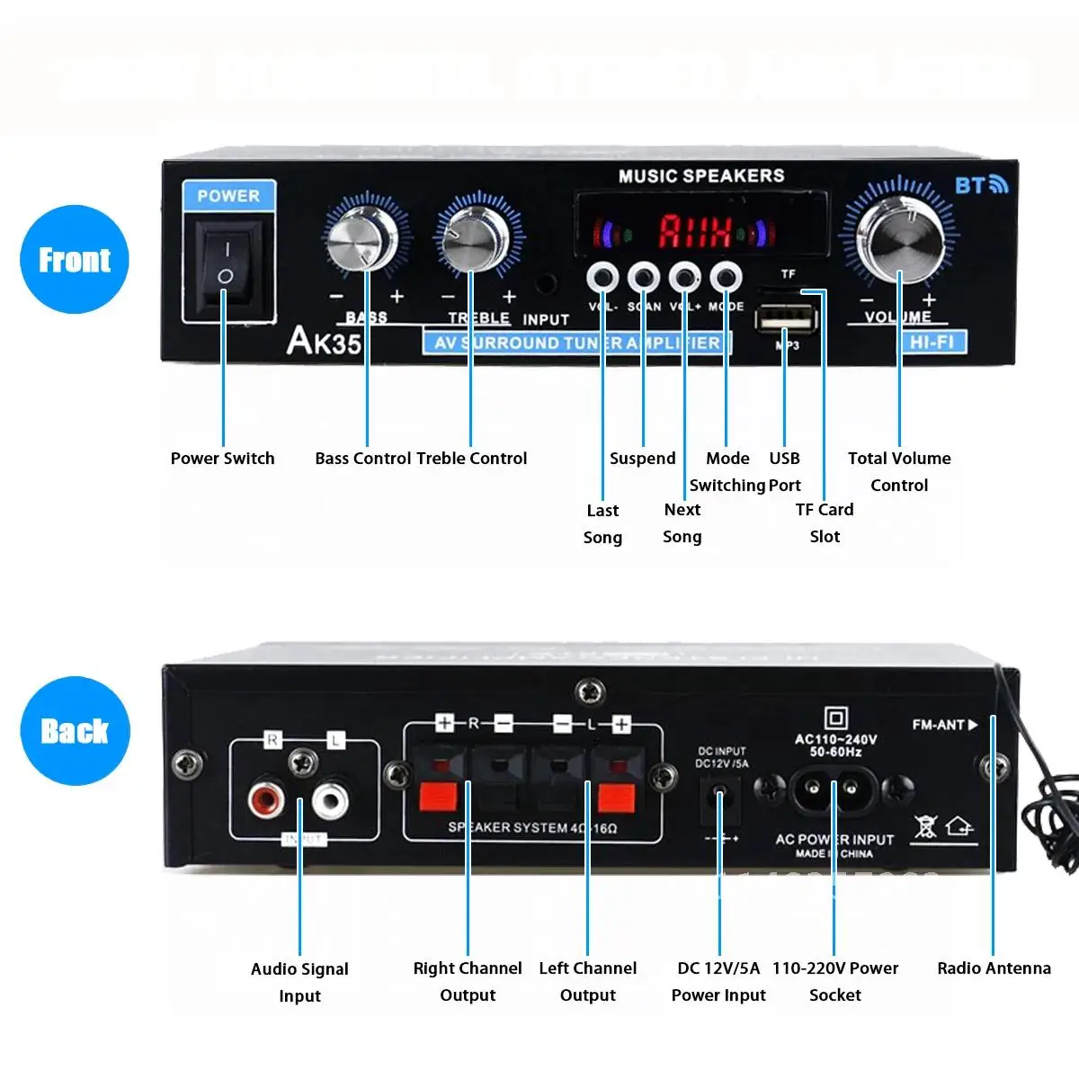 Домашние цифровые аудиоусилители 800 Вт bt 110-240 В усилитель басов bluetooth Hi-Fi FM