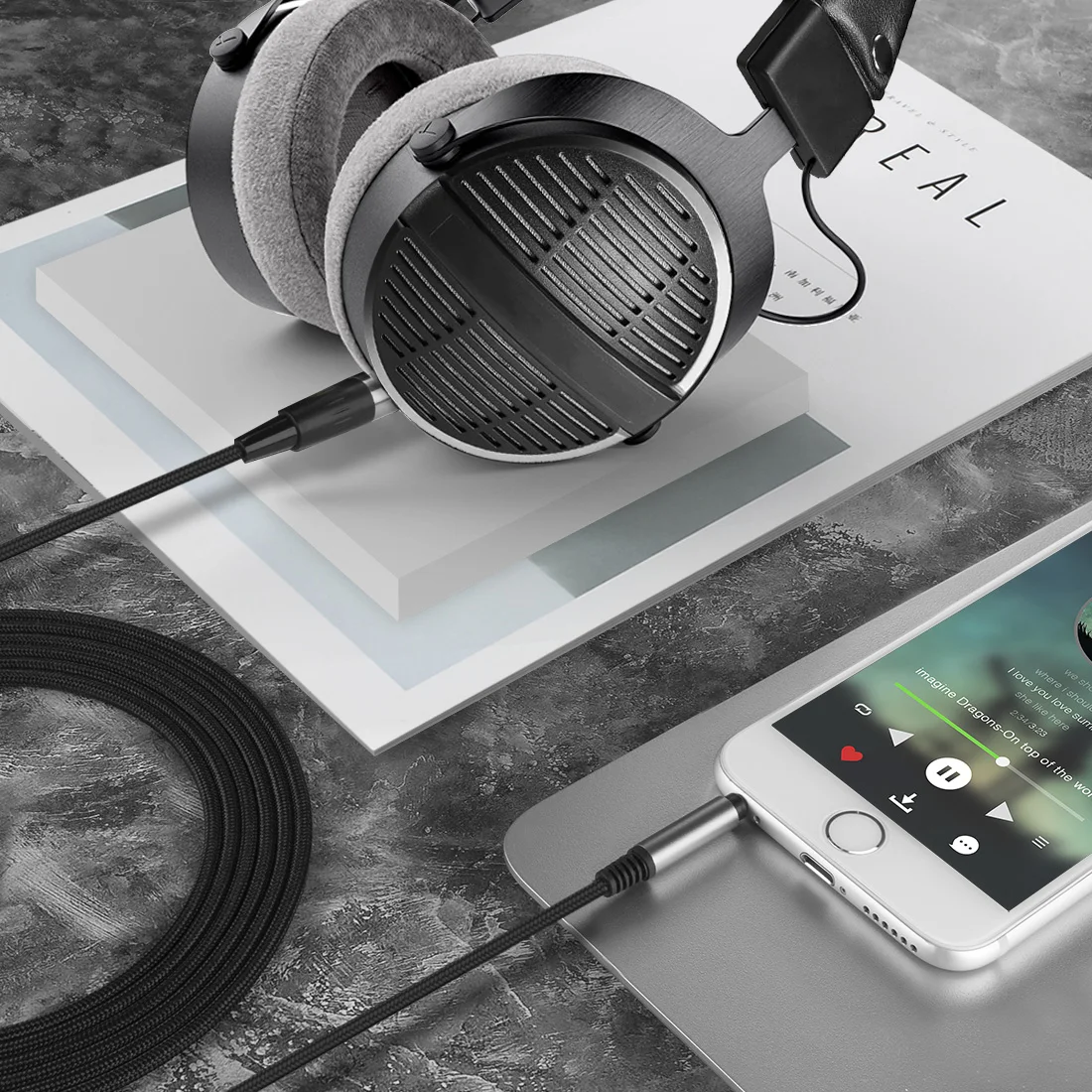 Аудиокабель Geekria, совместимый с наушниками Beyerdynamic DT 900 PRO X, сменный стереошнур из плетеного нейлона 3,5 мм (6 футов  1,7 м) (art.: 3920d00e697e2) - 3920d00e697e2