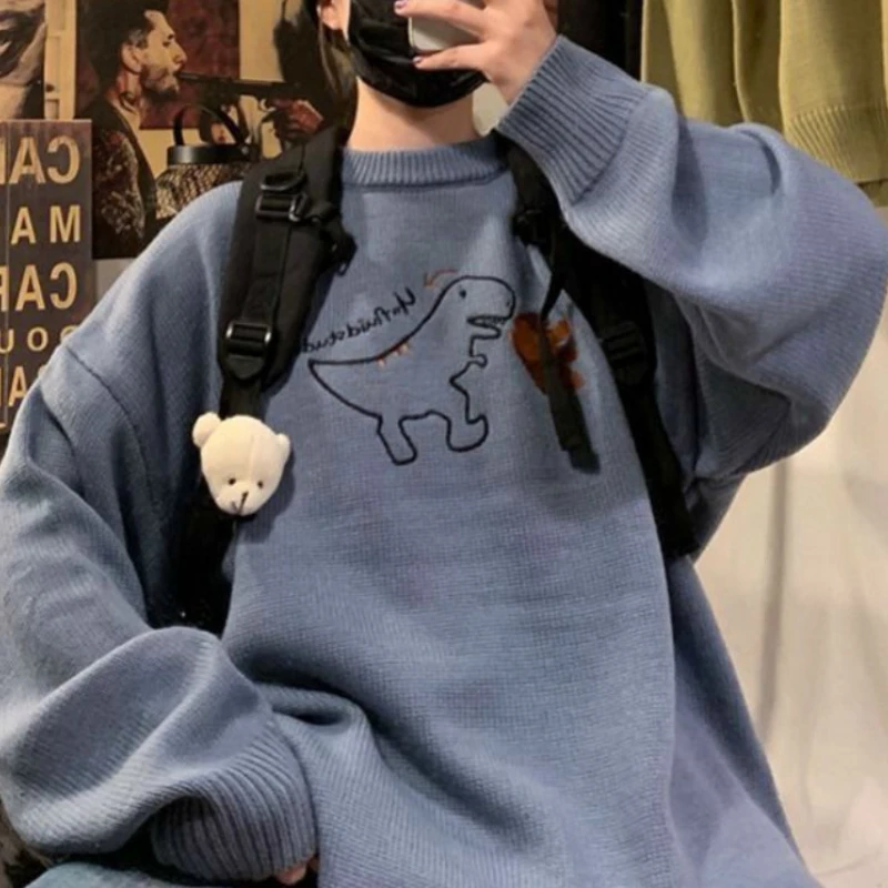 

Winter Knitted Ulzzang Jumper Female College Style Daily Knitwear Women Sweet Kawaii Chic Loose Pullovers Cartoon Sweater New