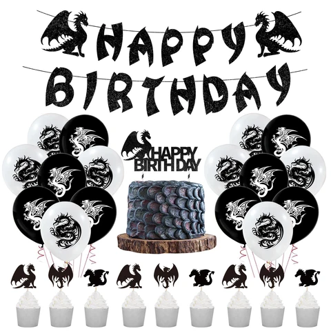 Западный дракон, украшение для мальчиков, товары для вечеринки в виде дракона, тематические воздушные шары, топперы для торта, баннер на день рождения, Dec