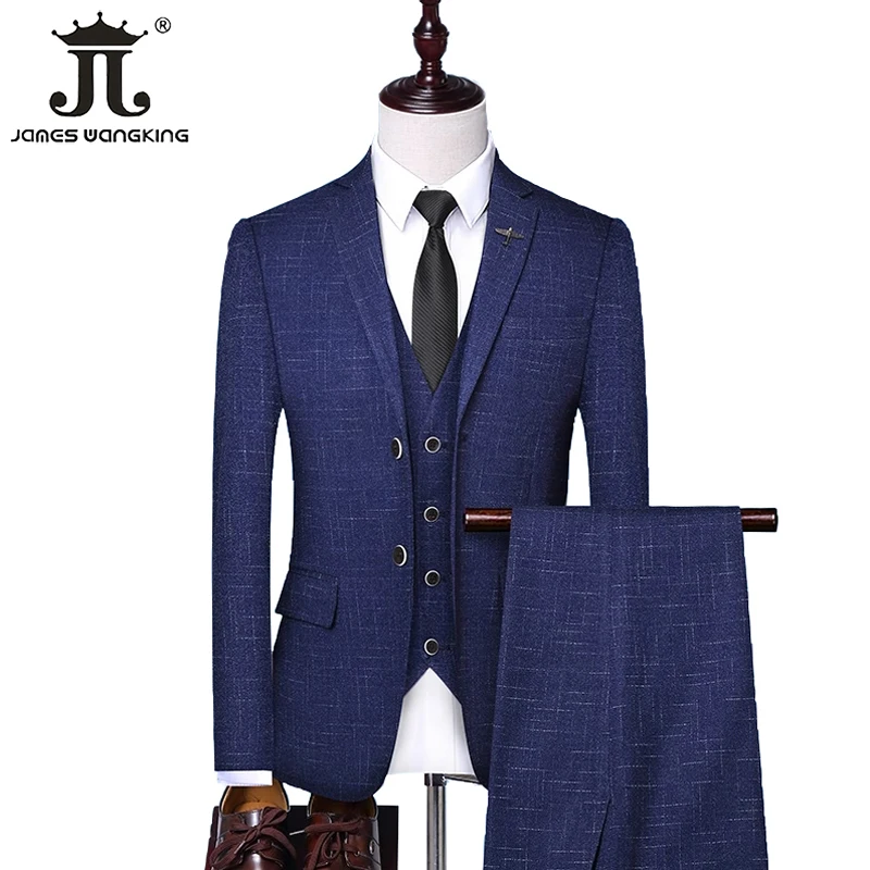 

(Jacket+Vest+Pants) Groom Wedding Dress Fashion Casual Plaid 3 Piece Mens Suit Social Party Slim Tuxedo Business Formal Workwear