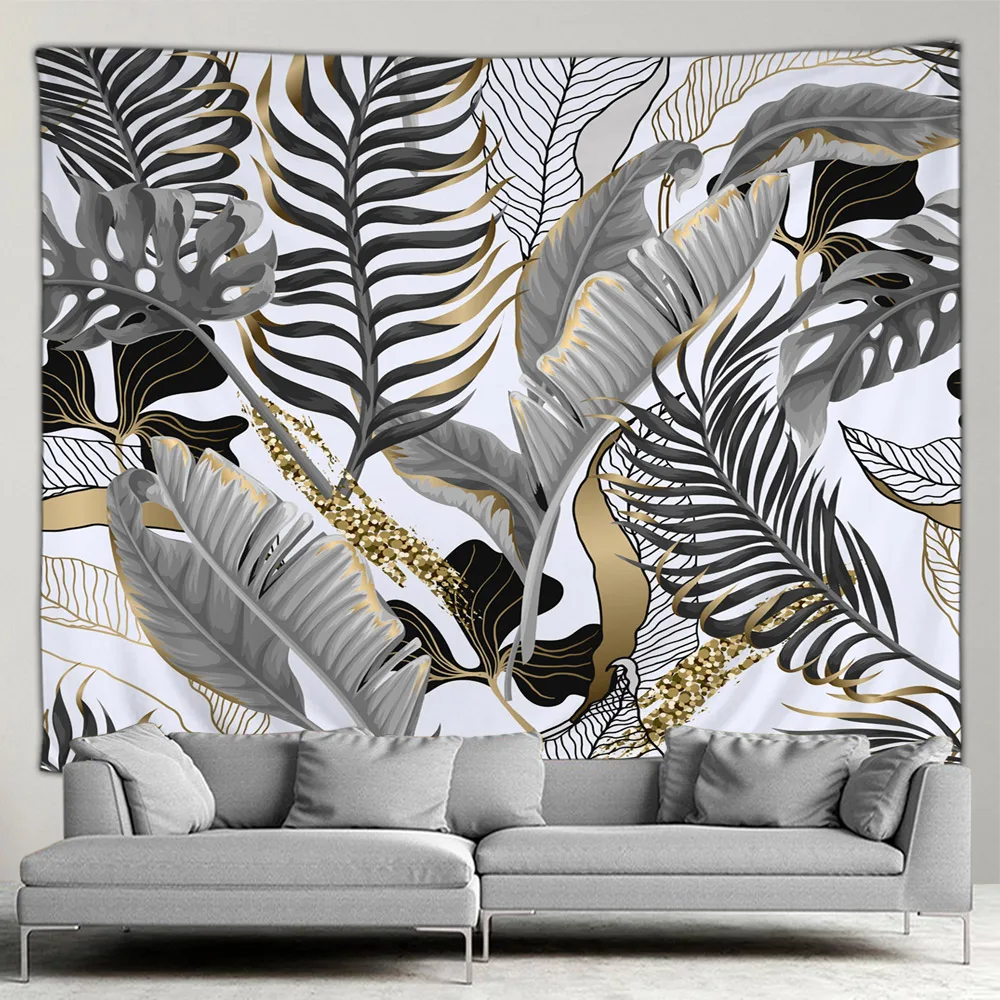 Листья пальмы тропические растения наружный гобелен золотые зеленые листья