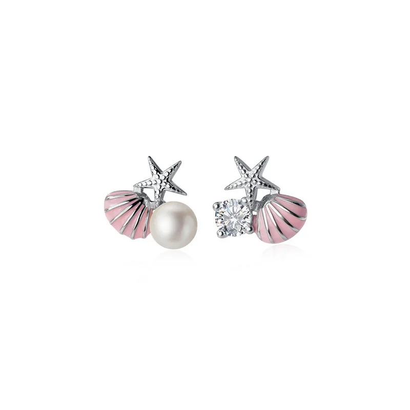 S925 Silver Small Fresh Pink Shell Earrings Simple Diamond Pearl for Women Stud | Украшения и аксессуары