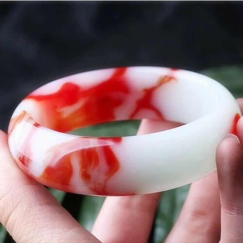 

Natural Xinjiang Chicken Blood Jade Bracelet Women's Genuine Jade Widened and Thickened Fashion Versatile Bracelet Jewelry