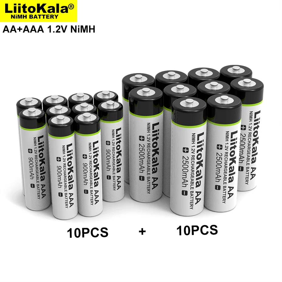 

Liitokala 1.2V AA 2500mAh*10PCS AAA 900mAh*10PCS Ni-MH Rechargeable Battery for Temperature Gun Remote Control Mouse toy