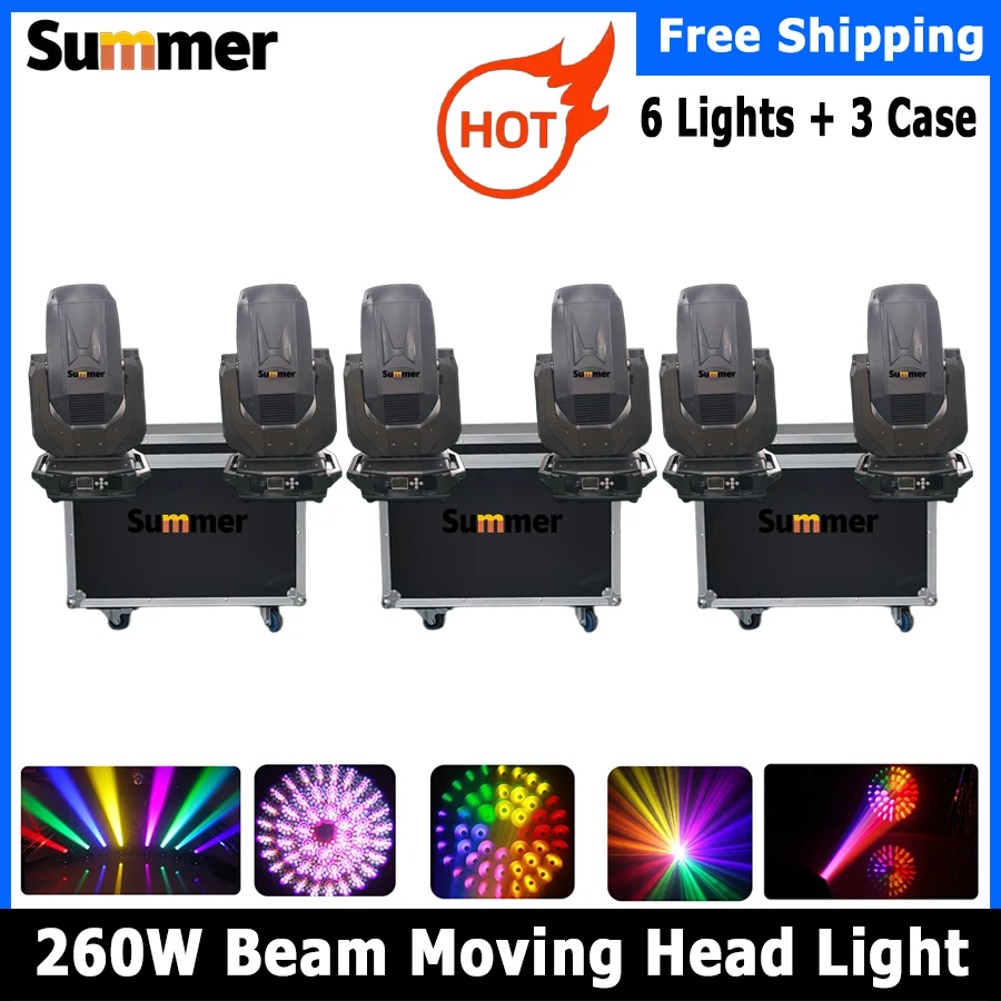 

No Tax 6Pcs Flightcase LED 260W 9R Led Beam Spot High Brightness 260w 10R Moving Head Light 260W Beam 9r Sharpy Lyre Beam 260w