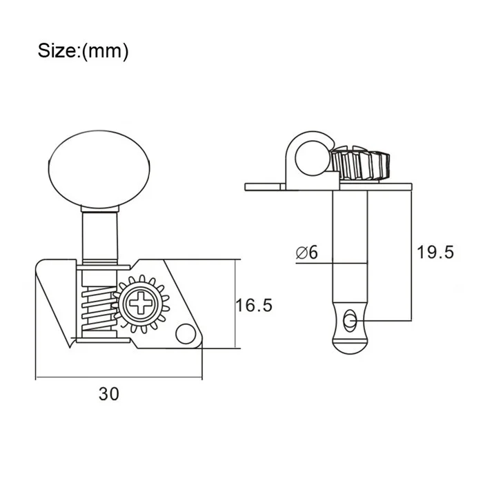 2R 2L никелированные укулеле колышки для тюнинга гитары тюнеры с Черной головкой -