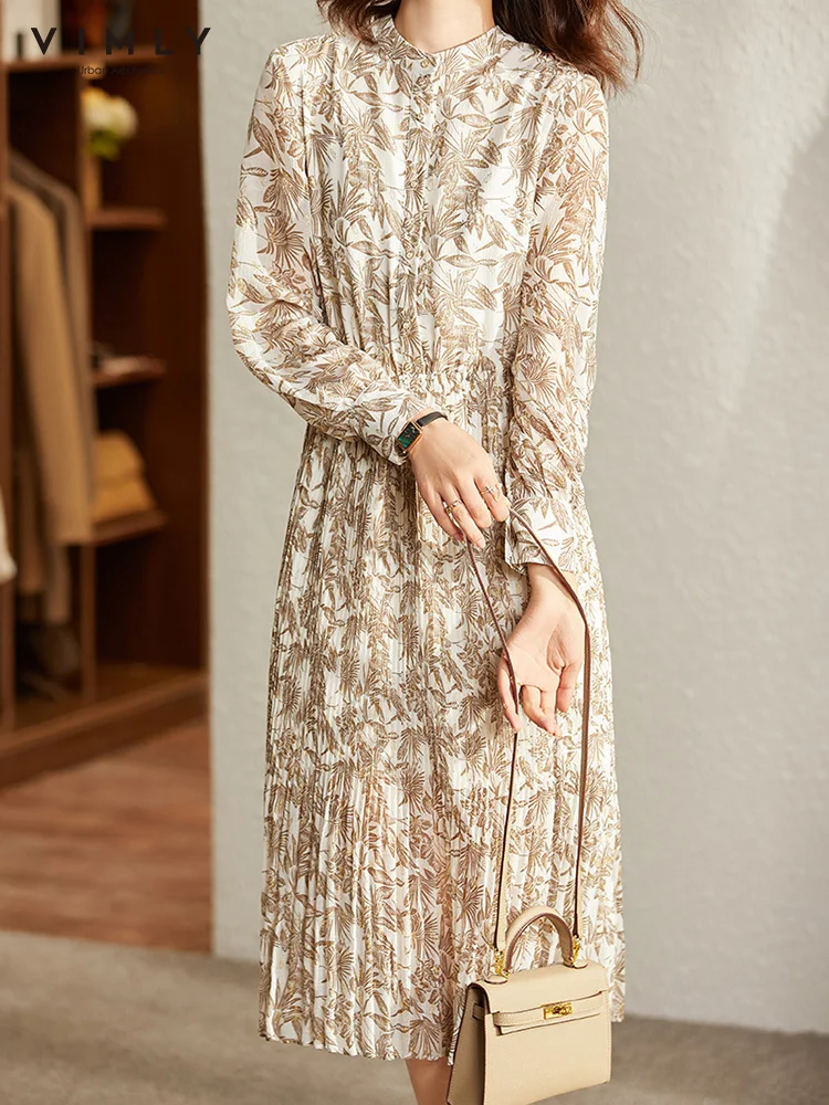 Платье-миди женское шифоновое Плиссированное с длинным рукавом и цветочным