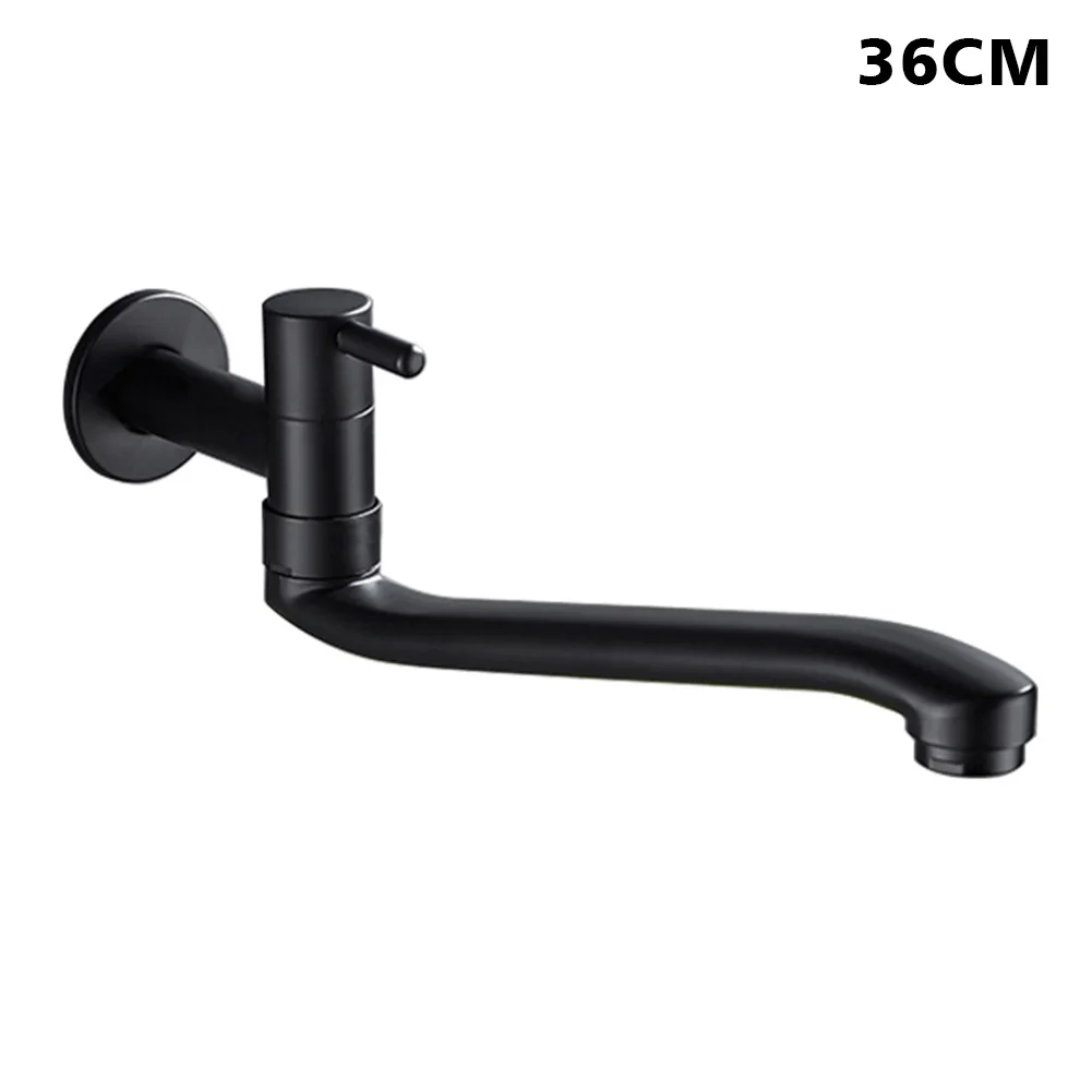 

G1/2 Balcony Single Cold Wall Mounted Black Kitchen Faucet Lengthen Rotatable Stainless Steel Mop Pool Home Leakproof Basin Sink