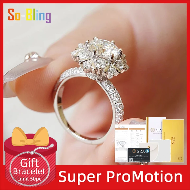 Фото Кольцо с муассанитом So-Bling 1 карат и сертификатом Gra, кольца из стерлингового серебра 925 пробы для женщин, элегантные изысканные ювелирные изделия для вечеринок №1