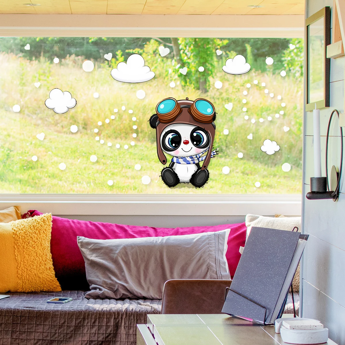 

Cloud Panda Wallpaper Electrostatic Glass Paste Window Double-sided Visual Decorative Wall Sticker