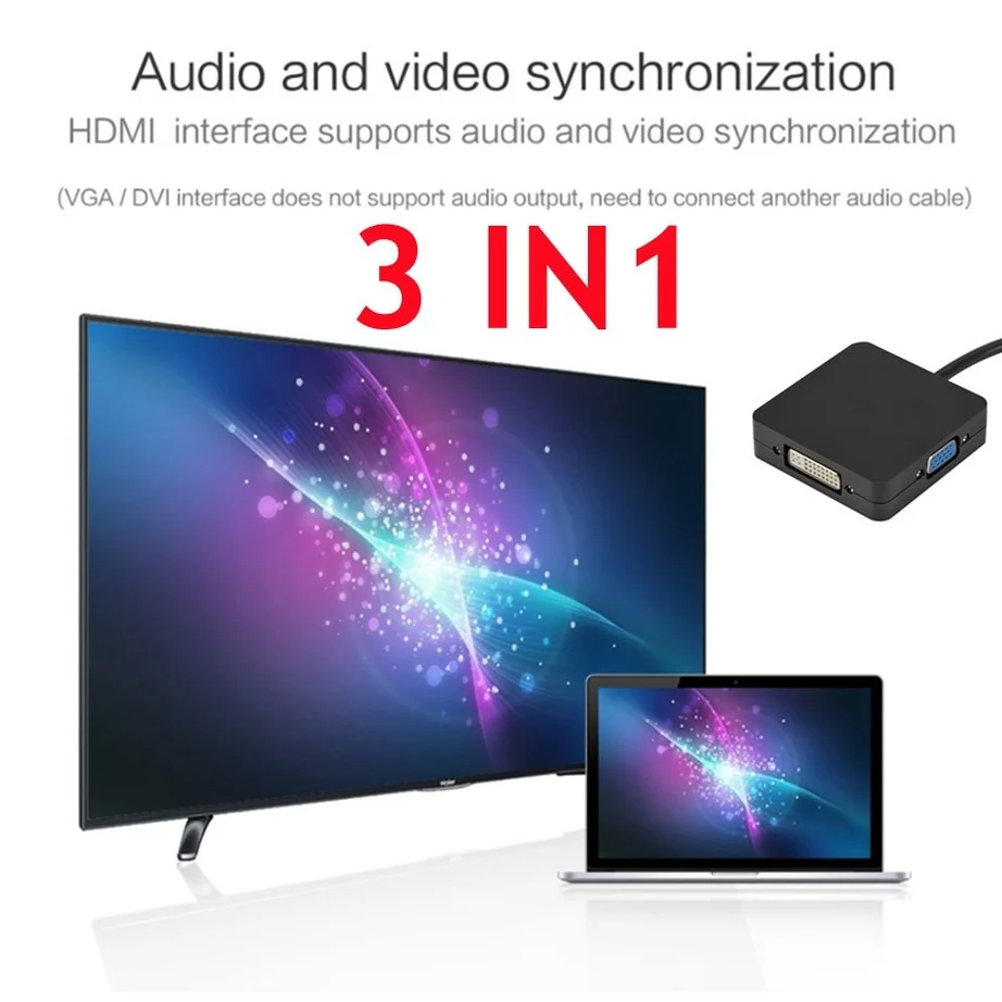 YIGETOHDE 3 в 1 Мини-порт дисплея Mini DP штекер-HDMI DVI VGA гнездо адаптер конвертер кабель