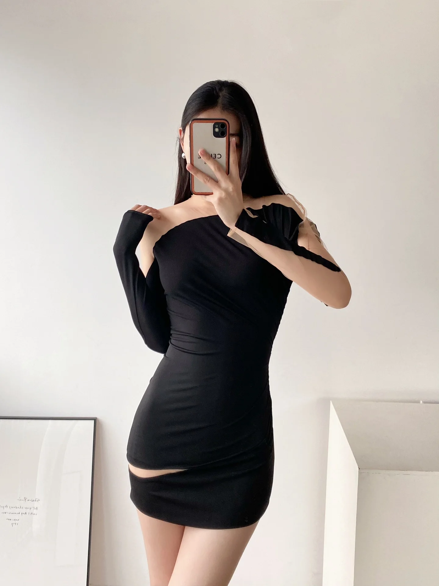 

2023 spring and summer women's clothing fashion new Mesh Stitching Asymmetric Slim Dress 0428