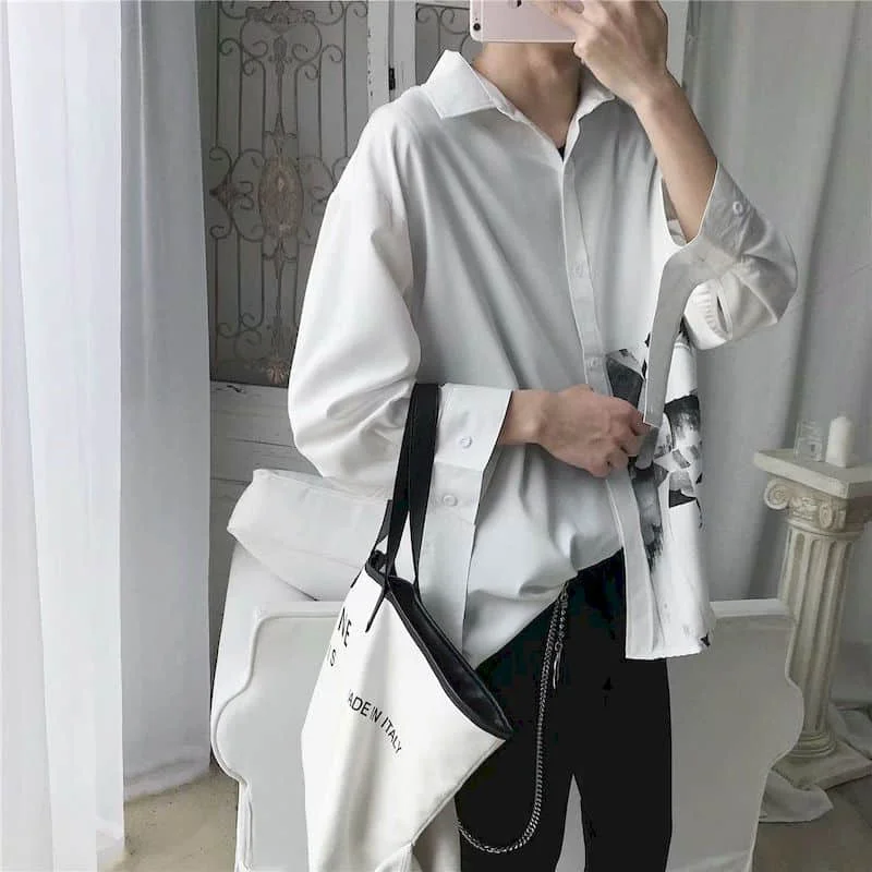 Рубашка мужская с принтом модная блузка в Корейском стиле рукавом три четверти