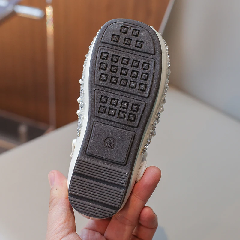 Туфли кожаные для девочек роскошные Мэри Джейн украшенные стразами платье