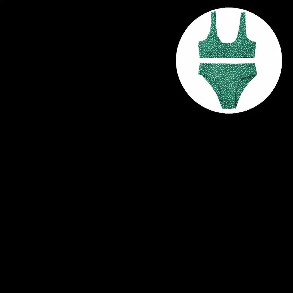 

Sexy Swimwear U-neck Breathable Wireless Print Bra High Cut Briefs Bikini Split Swimsuit for Swimming Pool