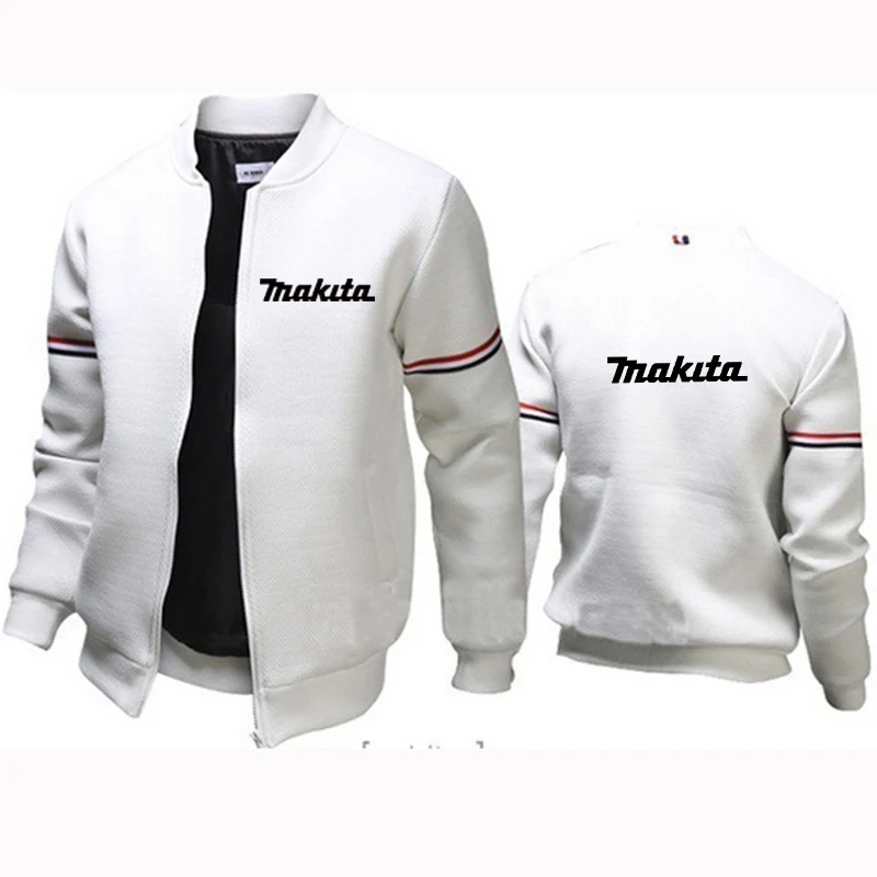 

Makita men's casual baseball uniform coat brand printed sports zipper coat round neck long sleeve street wear.