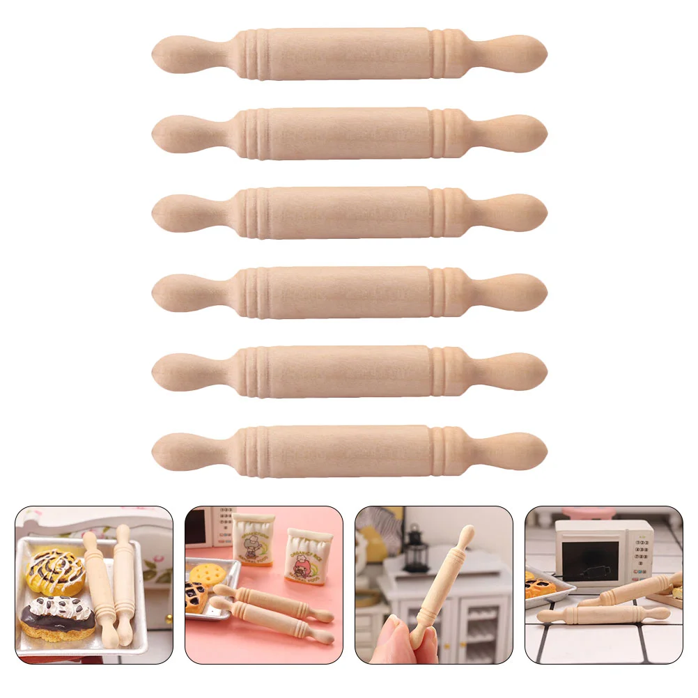 

6 Pcs Shiwan Rolling Stick Miniature Landscape Prop Wooden Pin Tool Kitchen Accessories Tiny Kid's Child Micro Toys