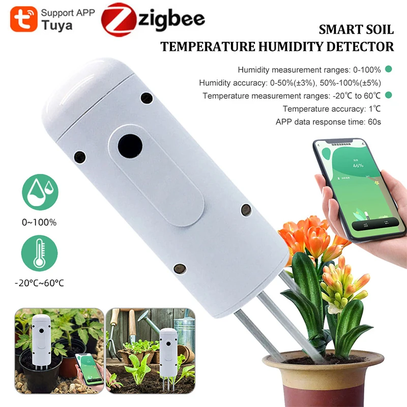 

Tuya Zigbee Wireless Soil Moisture Meter Temperature Humidity Tester Plant Monitor IP67 Waterproof Detector For Garden Planting