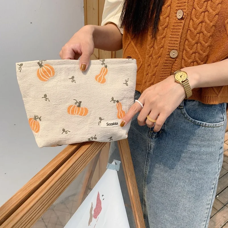 

Canvas Women Cosmetics Bag Fashion Zipper Student Clutch Bags Cotton Cloth Female Makeup Organizer for Girl 2022 Phone Purse