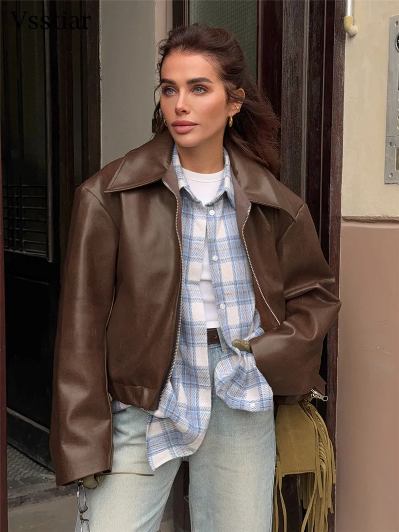 Vsstiar новые модные кожаные куртки из искусственной кожи на молнии женские