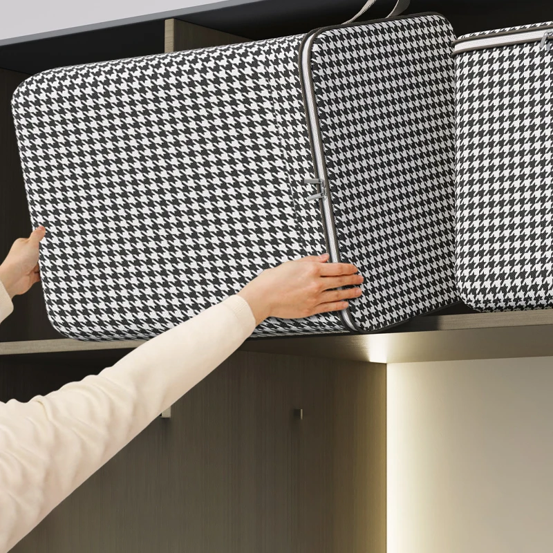 Тканевый ящик для хранения с узором гусиные лапки и крышкой одеяло шкаф спальни