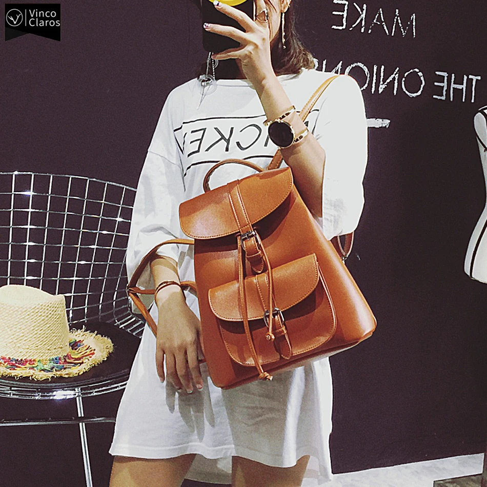 

Vintage Luxury Designer Women Backpack Quality PU Leather Women's Backpack Fashion String Backpacks for Teenage Girls Female Bag
