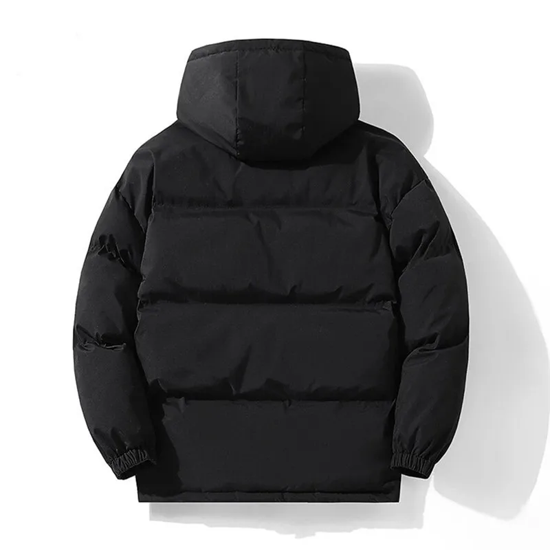 New Cotton Padded Jacket for Men Winter Thickened Parkas Loose Ins Korean Fluffy Bread Jacket Chest Print Hooded Outwear Coats