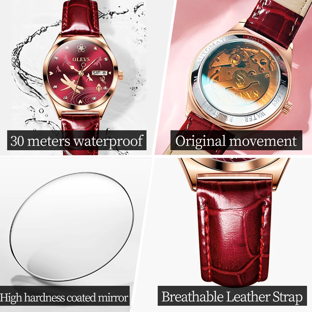 OLEVS Top Luxury Brand Woman Watch Women Automatic Wristwatch Ladies Waterproof Mechanical Watches For Female Clock Gift enlarge
