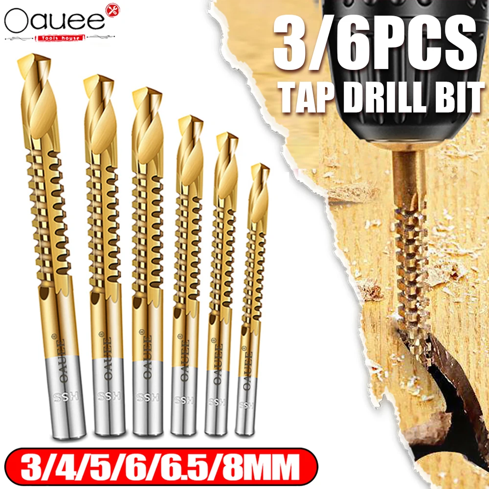 6Pcs Cobalt Drill Bits Set Spiral Metric Composite Tap Drill Bit Tap Cutting Drilling Twist Drill Bit Wood Drilling Slotting