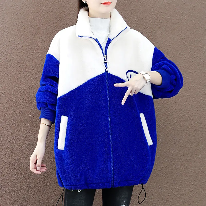 Lamb Polar Fleece Jacket Womens Casual Fashion Hoodie Winter Plus Velvet Thick Wild Korean Loose Large Size Cardigan Hooded Coat