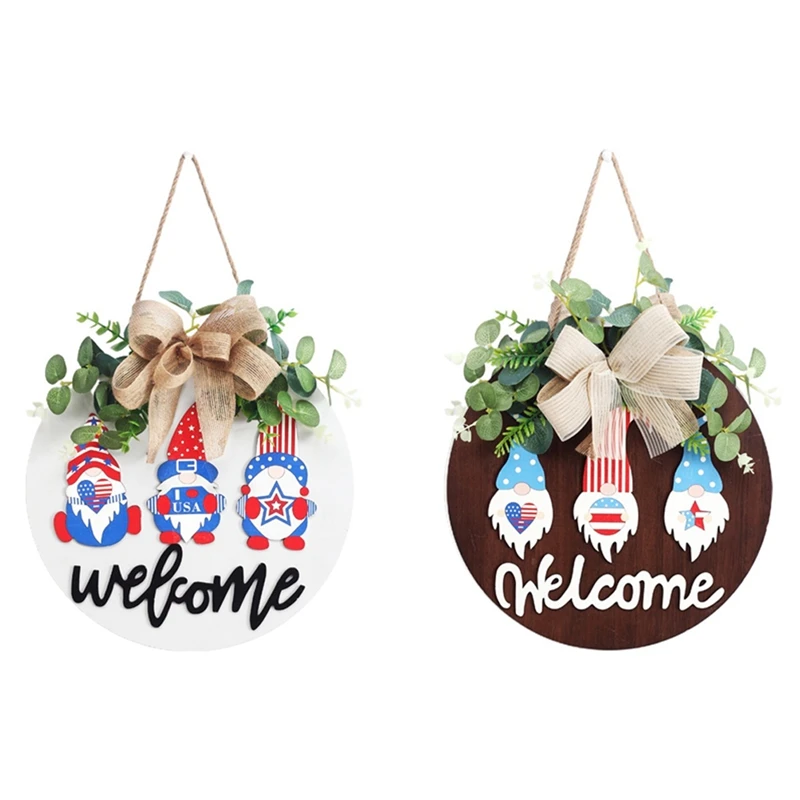 

День Независимости гном Добро пожаловать деревянный знак 4 июля гном Добро пожаловать Дверь знак висящая стена для крыльца входная дверь
