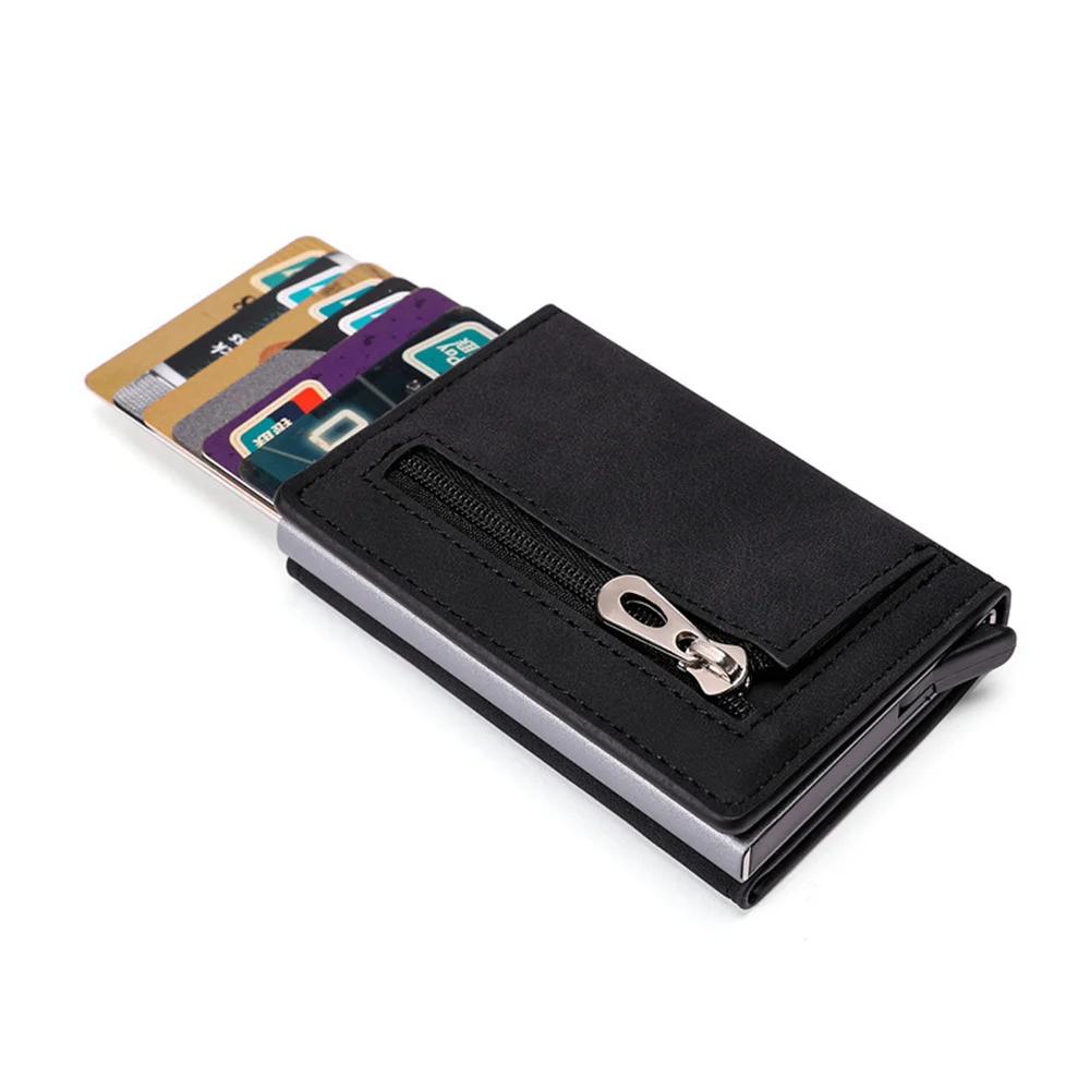 

ZOVYVOL Credit Card Holder 2023 New Aluminum Box Card Wallet Men 2023 PU Leather Pop Up Card Case Magnet Carbon Fiber Coin Purse