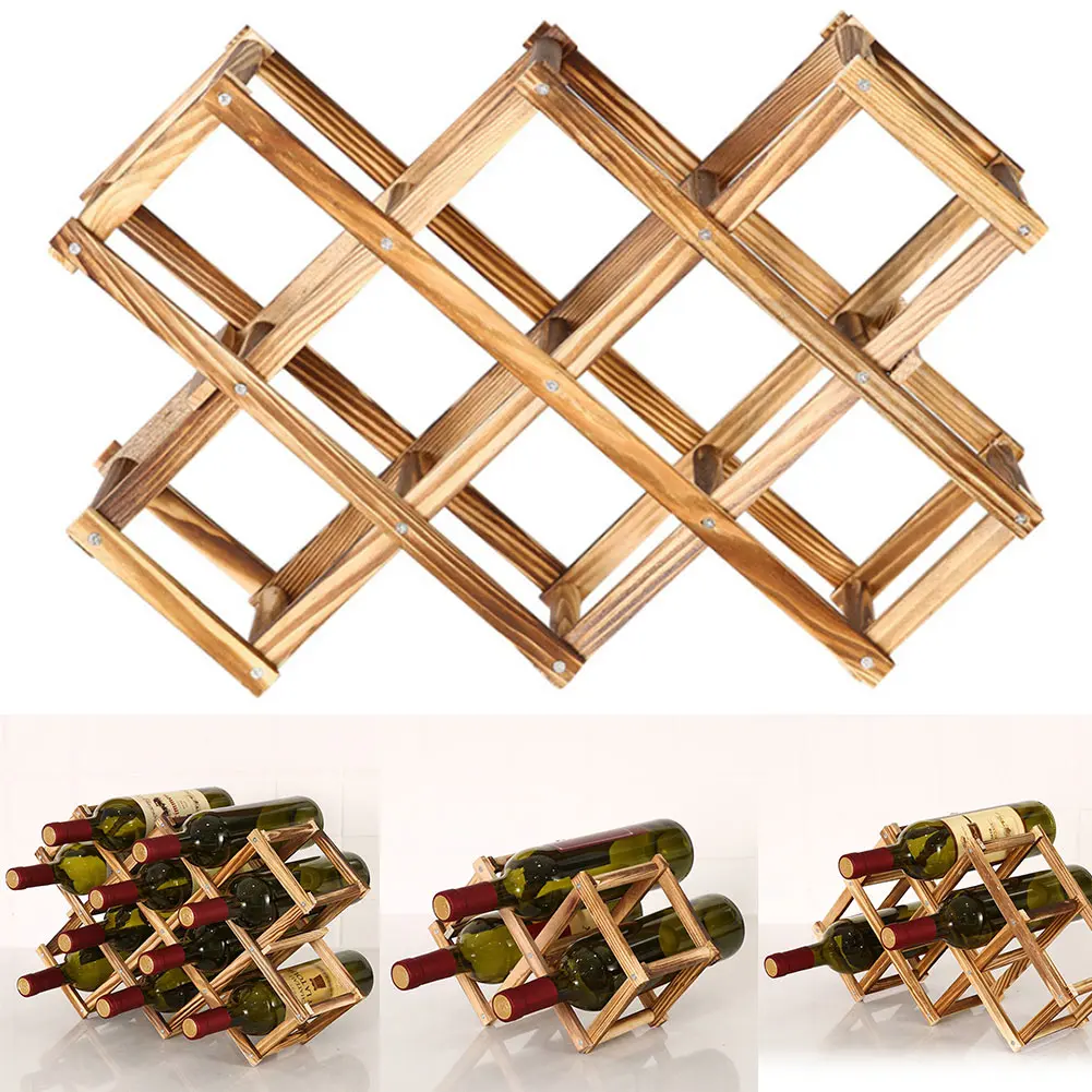 

3/6/10 Wooden Wine Rack Bottle Holder Folding Drink Bottle Bar Display Shelf Wine Shelving Rack Kitchen Storage Supplies BJStore
