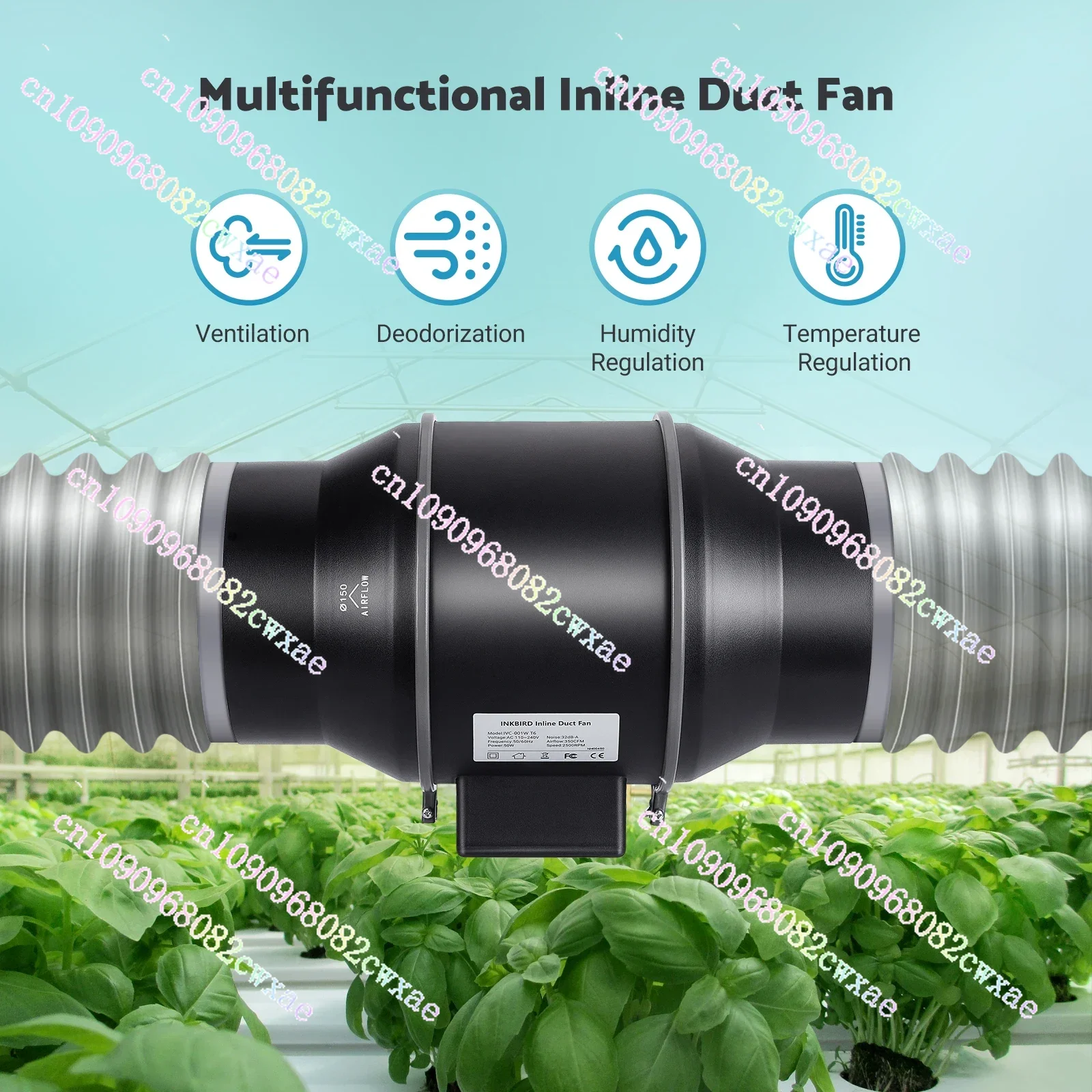 INKBIRD IVC-001W 6-дюймовый линейный канальный вентилятор с интеллектуальным