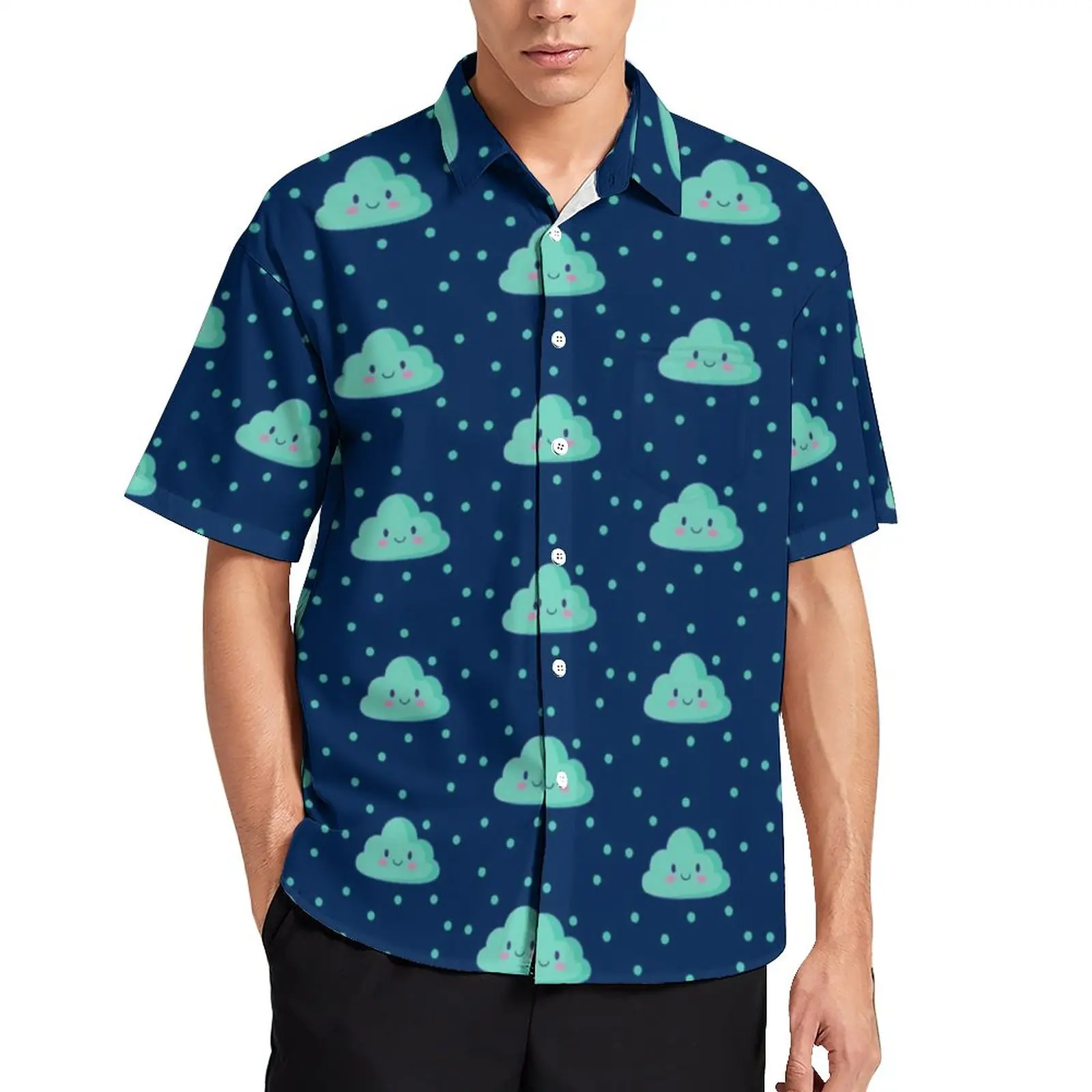 

Kawaii Cloud Blouses Male Polka Dots Print Casual Shirts Hawaii Short Sleeve Design Streetwear Oversize Vacation Shirt Gift Idea