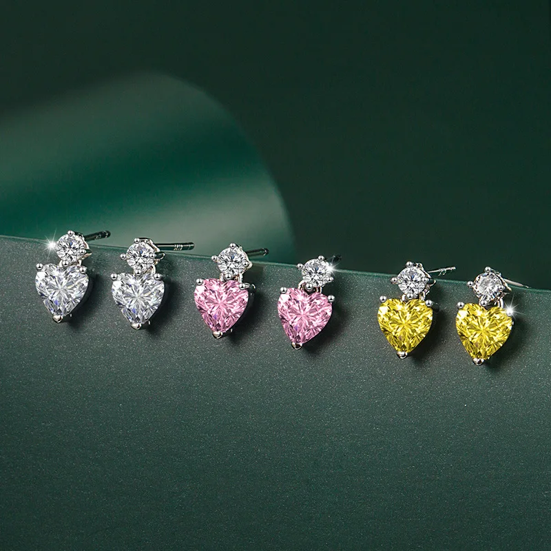 

New Copper Inlaid Zircon Pink Diamond Love Earrings Fashionable Temperament To Attend The Banquet Bride Wedding Jewelry