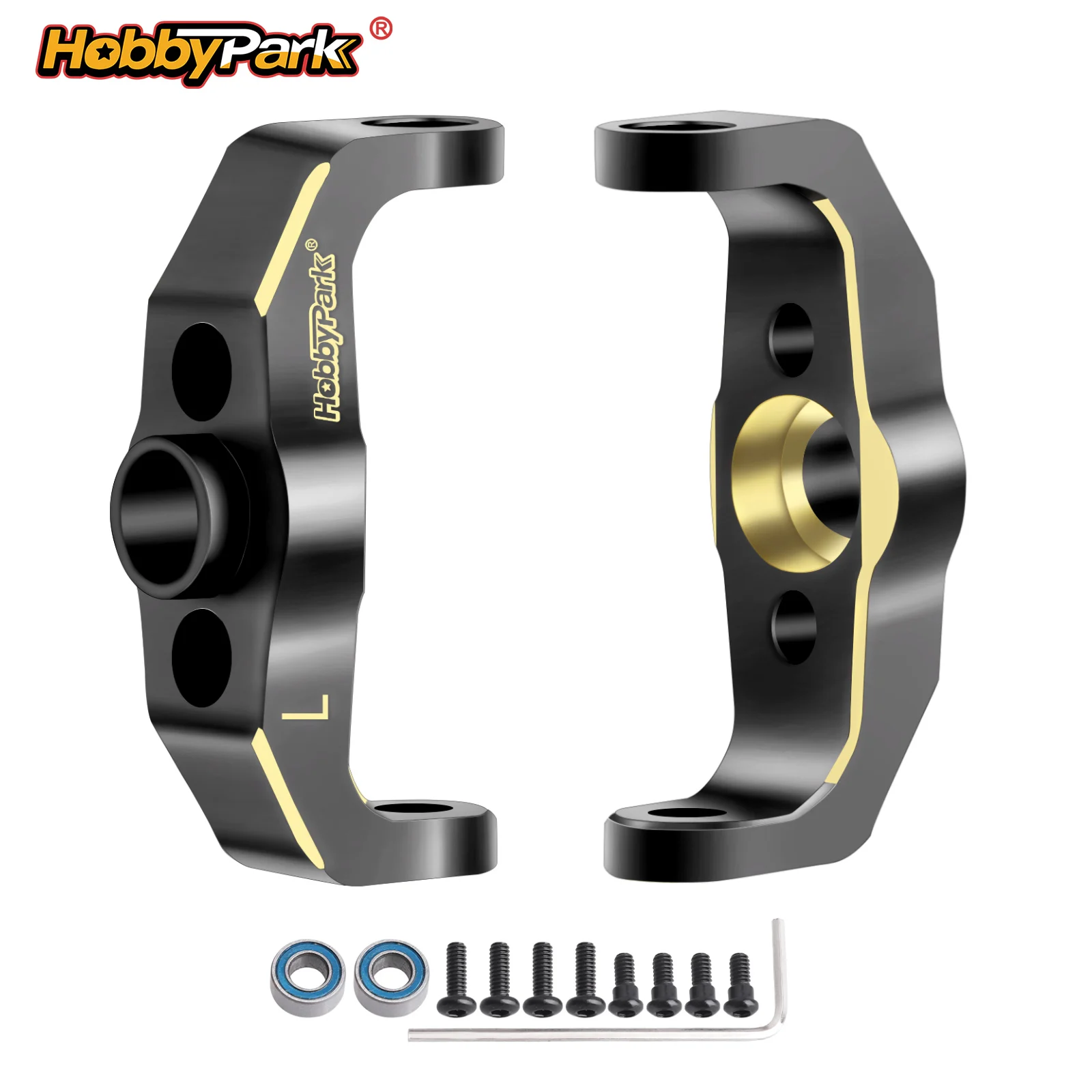 Фото Блоки-грузики HobbyPark Brass Caster Blocks C-Hubs для радиоуправляемых краулеров TRX4M/TRX4MT 1/18, замена 9733, левый и правый, 2 шт. №1